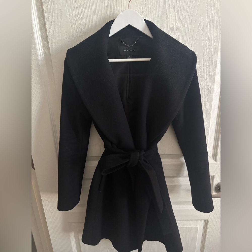 Ann Taylor Black Wrap Peacoat